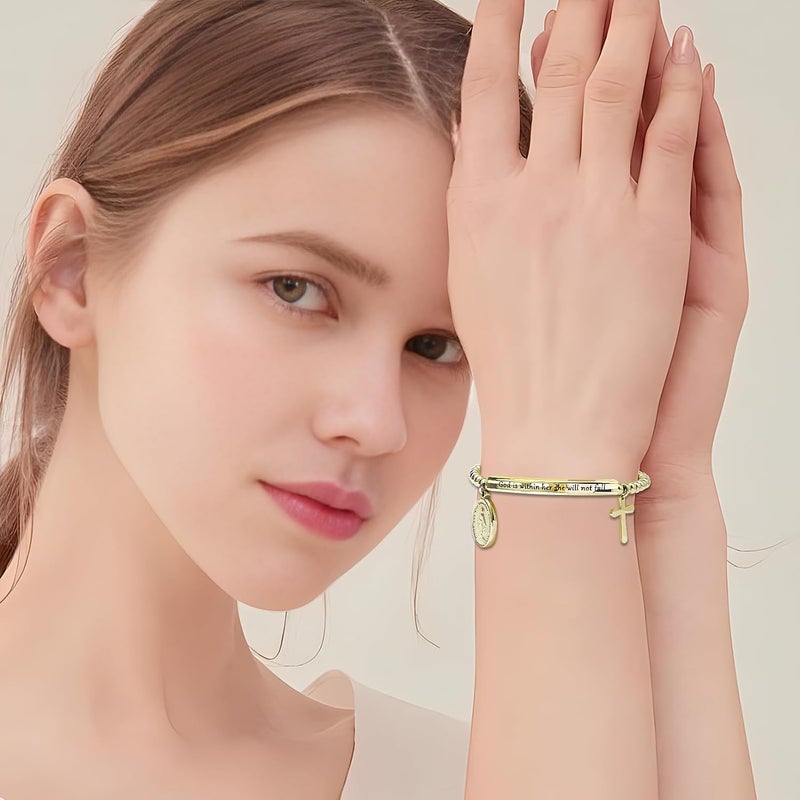 DS Inspirational Bracelet for Women Christian Engraved Bibler Verse Cross Butterfly Daisies Charm Bracelet, Exquisite Stainless Steel Jewelry Daughter Best Friend Bestie - Image 4